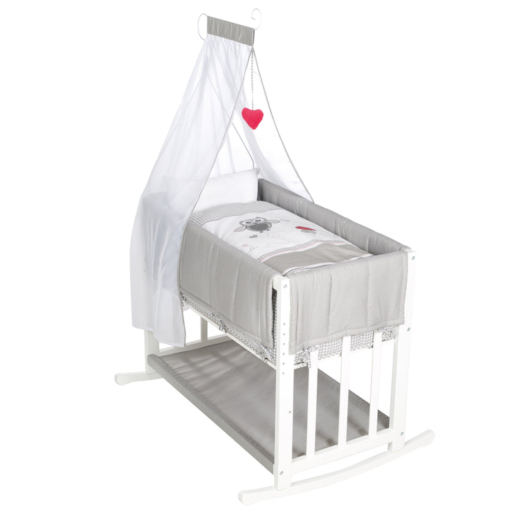 Stume et lit latéral 'Adam & Owl' 4 en 1, lit pour bébé, berceau et banc pour enfants, blanc
