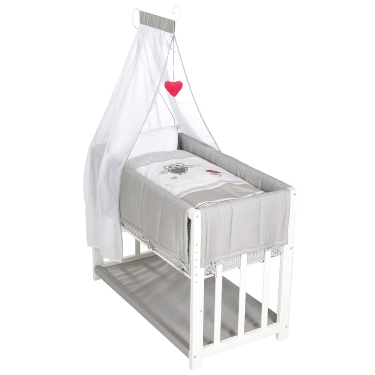 Stume et lit latéral 'Adam & Owl' 4 en 1, lit pour bébé, berceau et banc pour enfants, blanc