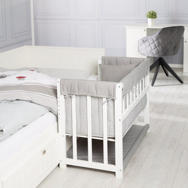 Stume et lit latéral 'Adam & Owl' 4 en 1, lit pour bébé, berceau et banc pour enfants, blanc