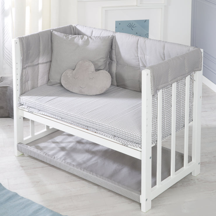 Stume et lit latéral 'Adam & Owl' 4 en 1, lit pour bébé, berceau et banc pour enfants, blanc