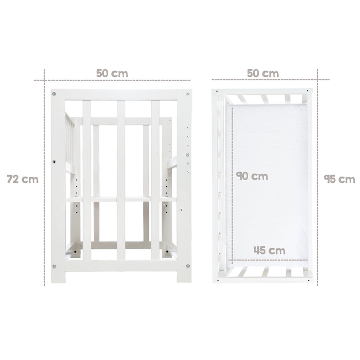 Stume et lit latéral 'Adam & Owl' 4 en 1, lit pour bébé, berceau et banc pour enfants, blanc