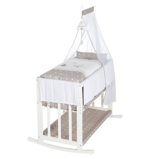 Culla co-sleeping 'Indibaer' 4 in 1, lettino per bambini, culla e panca per bambini, bianco