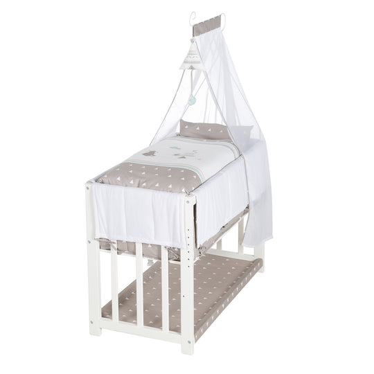 Culla co-sleeping 'Indibaer' 4 in 1, lettino per bambini, culla e panca per bambini, bianco