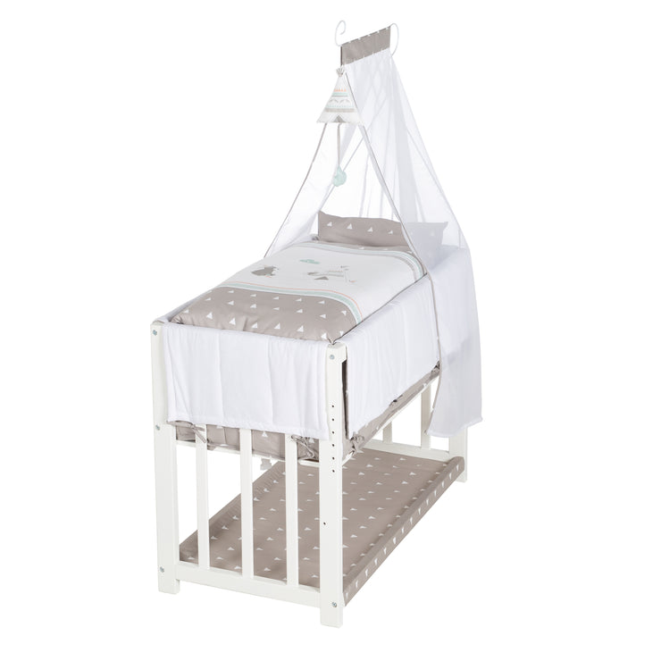 Stuben et lit latéral 'Indibar' 4 en 1, lit bébé, banc de berceau et banc pour enfants, blanc