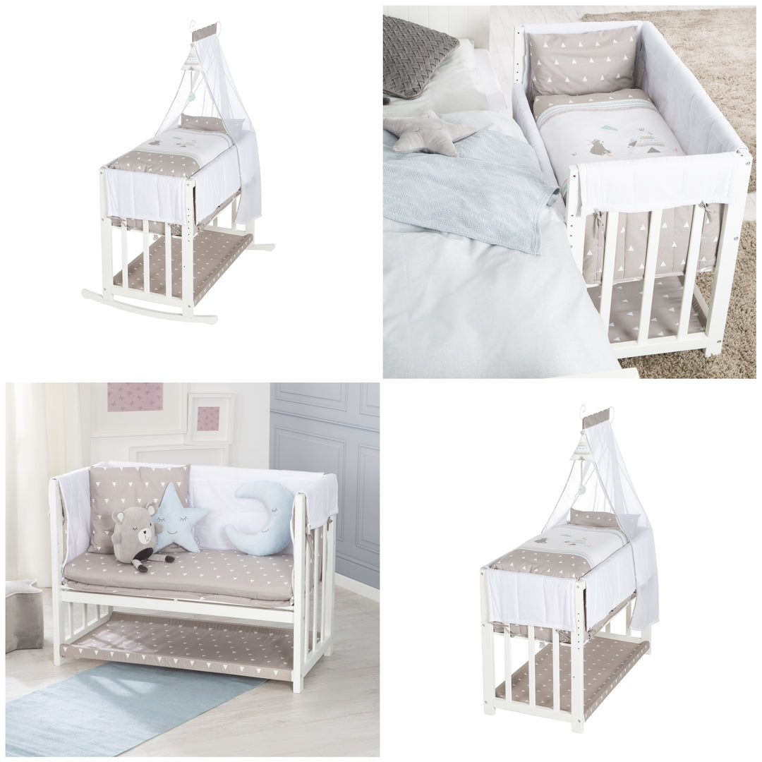 Culla co-sleeping 'Indibaer' 4 in 1, lettino per bambini, culla e panca per bambini, bianco