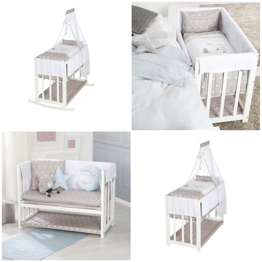 Culla co-sleeping 'Indibaer' 4 in 1, lettino per bambini, culla e panca per bambini, bianco