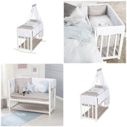 Stuben et lit latéral 'Indibar' 4 en 1, lit bébé, banc de berceau et banc pour enfants, blanc
