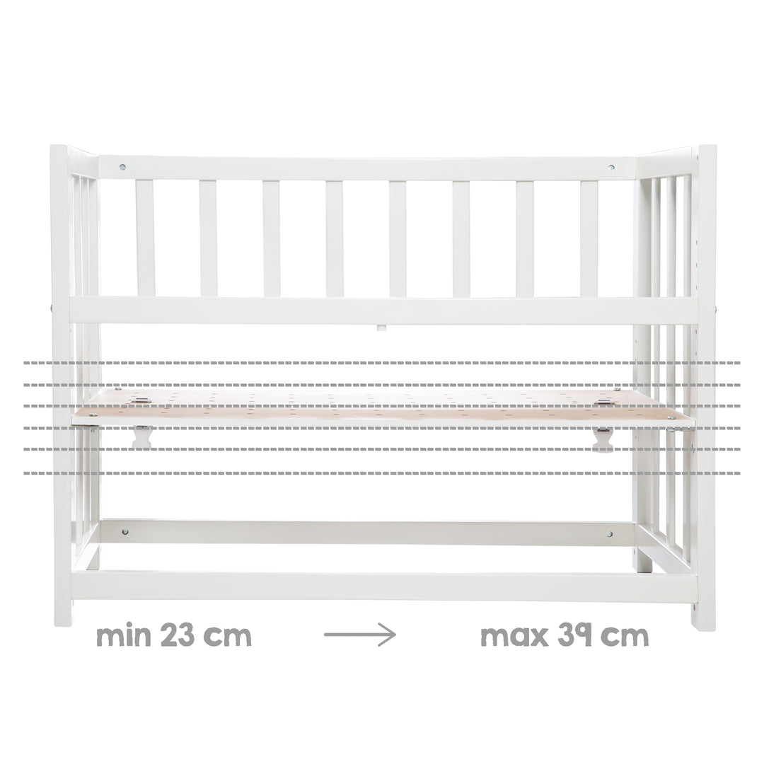 Culla co-sleeping 'Indibaer' 4 in 1, lettino per bambini, culla e panca per bambini, bianco