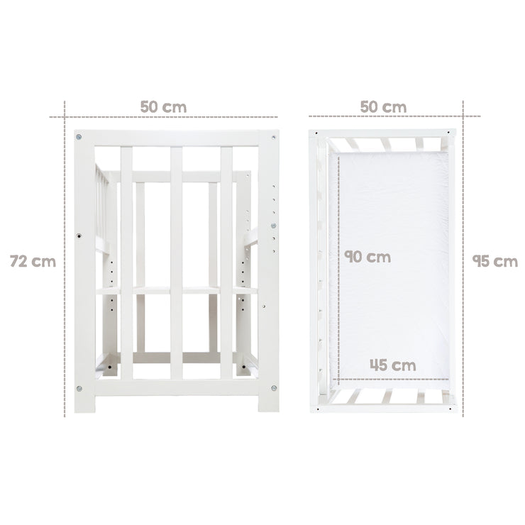 Stuben et lit latéral 'Indibar' 4 en 1, lit bébé, banc de berceau et banc pour enfants, blanc