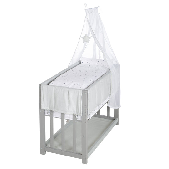 Cuna colecho 'Sternenzauber gris' 3 en 1, cuna gris, con equipamiento completo