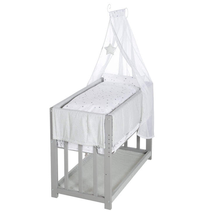 Stuben- & Beistellbett 'Sternenzauber grau' 3 in 1, Babybett grau, inkl. kompletten Bettzubehör