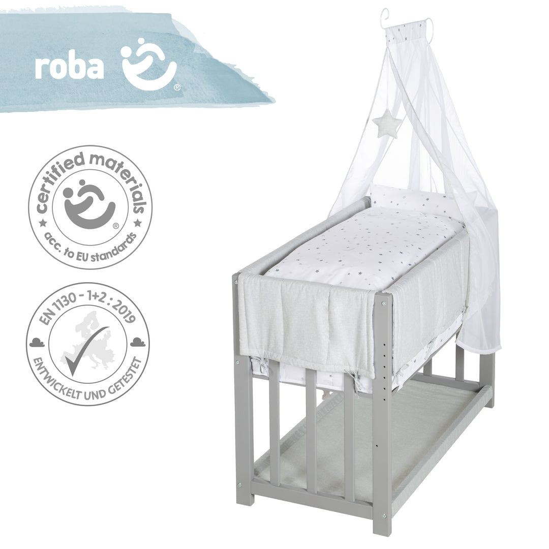 Cuna colecho 'Sternenzauber gris' 3 en 1, cuna gris, con equipamiento completo