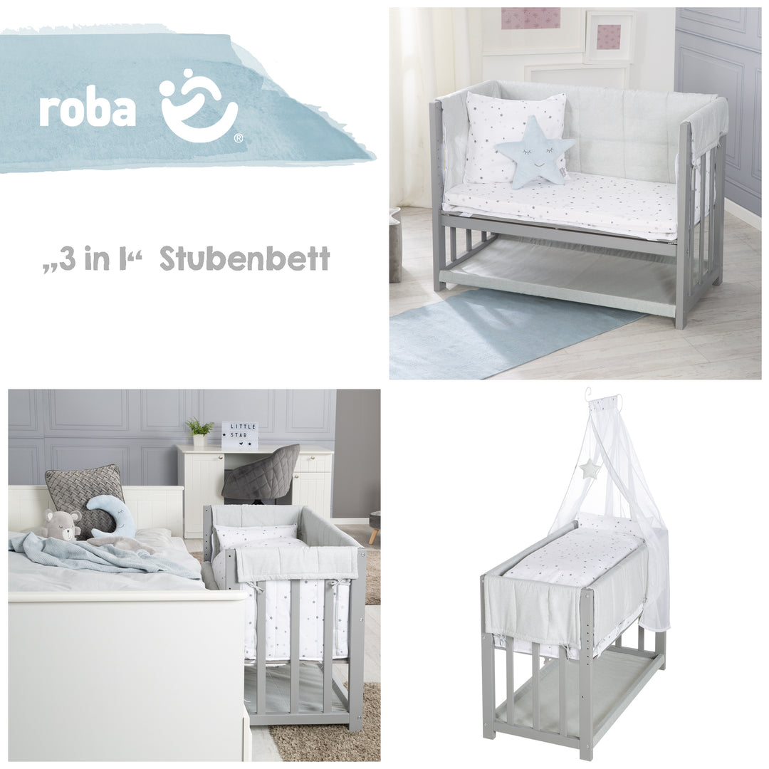 Cuna colecho 'Sternenzauber gris' 3 en 1, cuna gris, con equipamiento completo