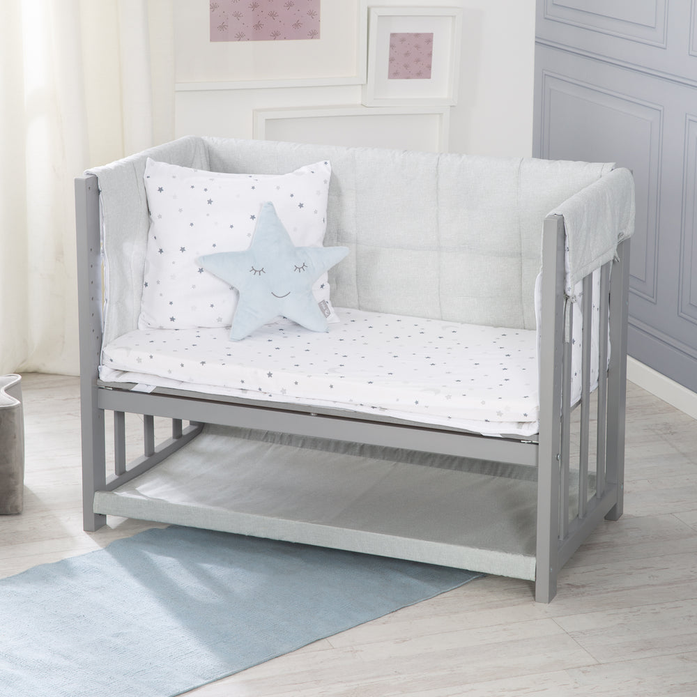 Berceau cododo 'Sternenzauber' 3 en 1, lit bébé gris, avec accessoires de lit complets