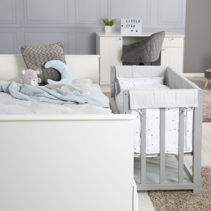 Stuben- & Beistellbett 'Sternenzauber grau' 3 in 1, Babybett grau, inkl. kompletten Bettzubehör