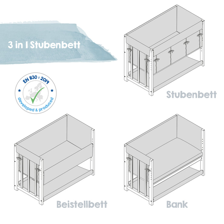 Lit cododo et berceau 'Sternenzauber' 3 en 1, lit bébé gris, avec accessoires de lit complets
