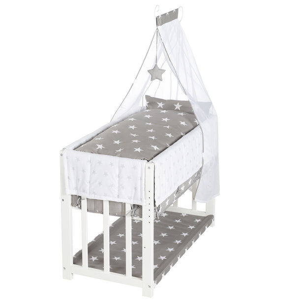 Stume et lit latéral «petites étoiles» 3 en 1, lit bébé blanc, y compris les accessoires de lit complet