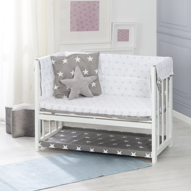 Stume et lit latéral «petites étoiles» 3 en 1, lit bébé blanc, y compris les accessoires de lit complet