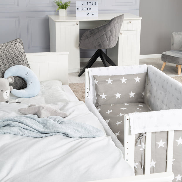 Stume et lit latéral «petites étoiles» 3 en 1, lit bébé blanc, y compris les accessoires de lit complet