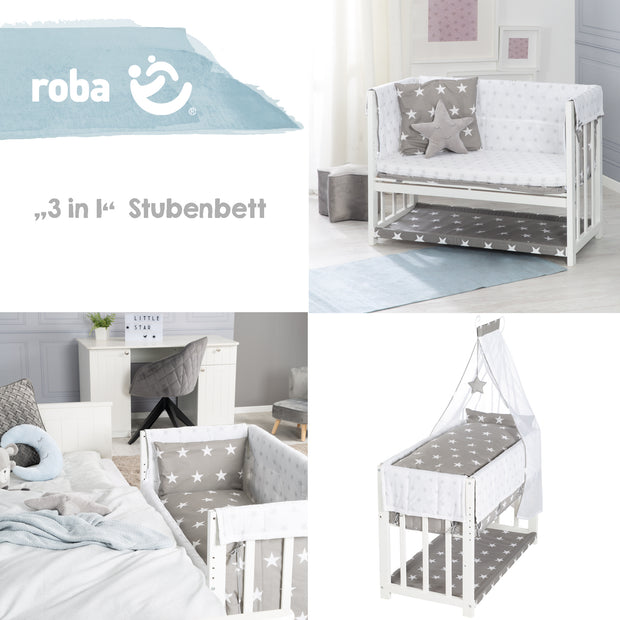 Stume et lit latéral «petites étoiles» 3 en 1, lit bébé blanc, y compris les accessoires de lit complet