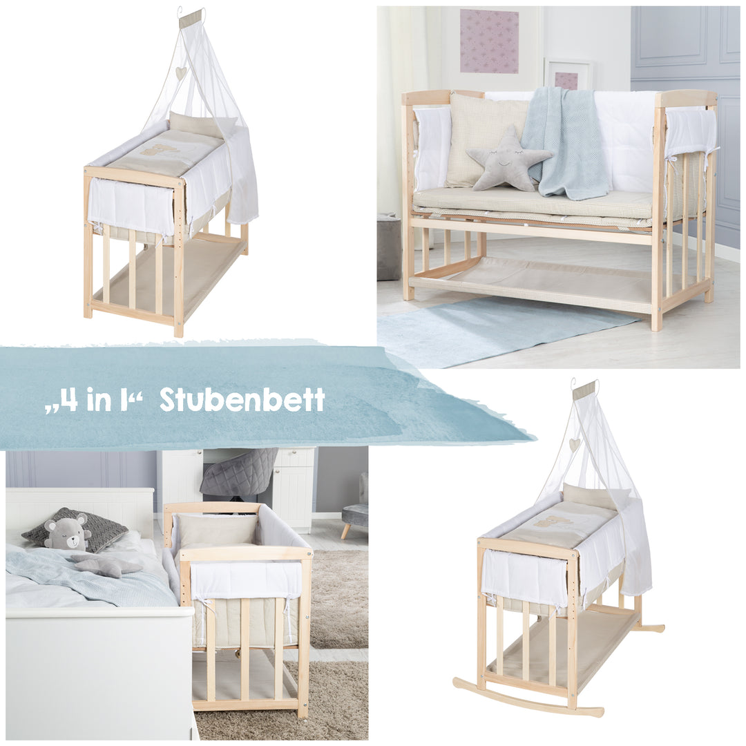 Culla co-sleeping 'Liebhabaer' 4 in 1, lettino, culla e panca per bambini in legno di faggio