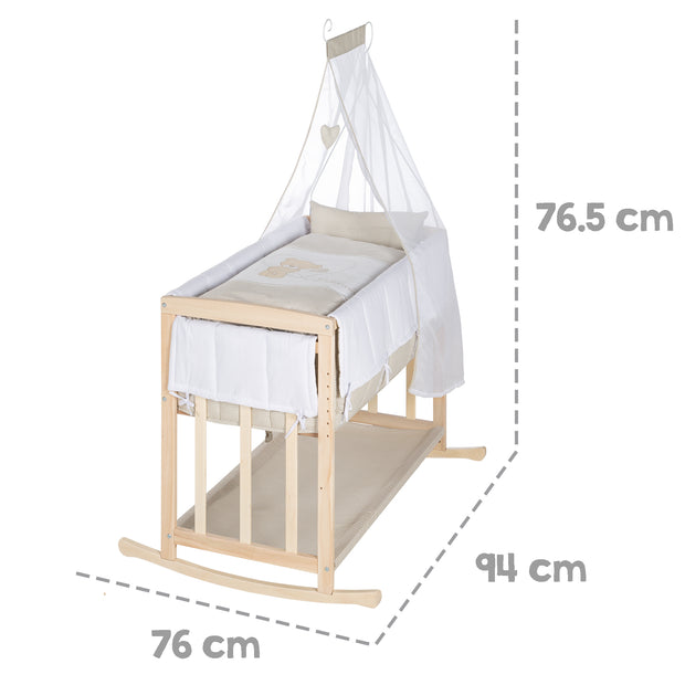 Stuben- & Beistellbett 'Liebhabär' 4 in 1, Babybett, Wiege & Kinderbank aus Buchenholz