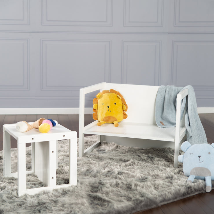 Sgabello per bambini in stile rustico, sgabello reversibile con 3 altezze di seduta, legno bianco
