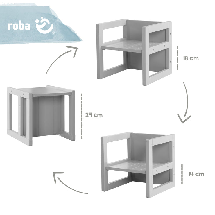 Sellets tabourets pour les enfants dans le style de la maison de campagne, tournant des tabourets avec 3 hauteurs de siège, gris en bois