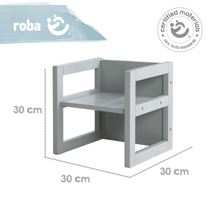 Tabouret enfant au style maison de campagne, réversible à 3 hauteurs d'assise, bois gris