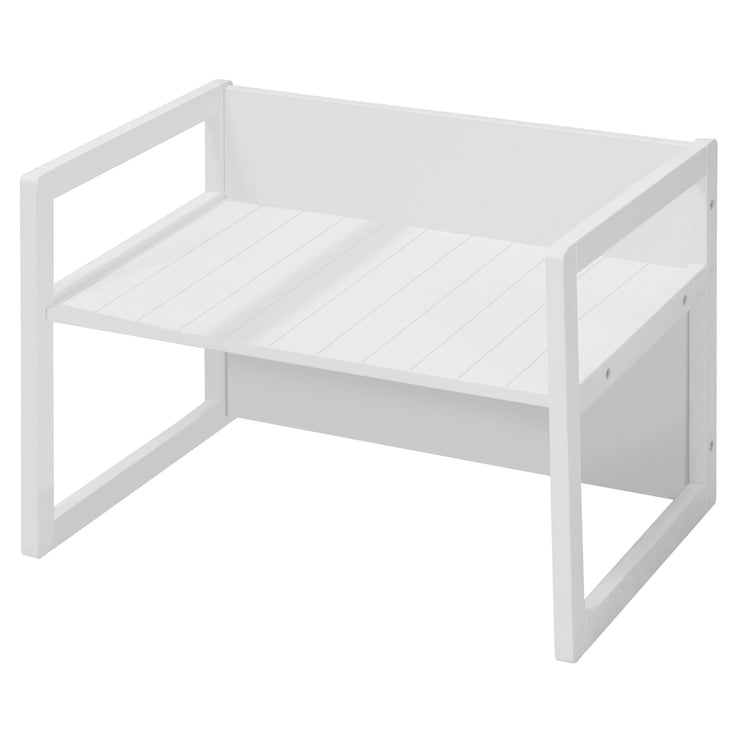 Banco en estilo de casa de campo, blanco, ajustable en 2 alturas de asiento o utilizable como mesa para niños