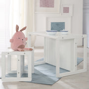 Banco de estilo country, blanco, girando en alturas de 2 asientos o como una mesa para niños