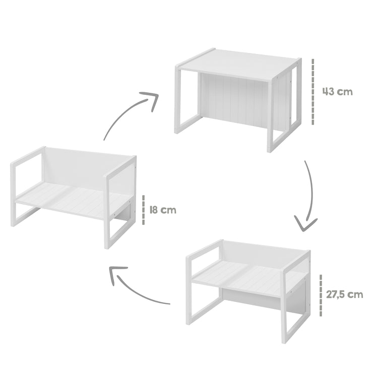 Banquette au style maison de campagne, blanc, pivotable à 2 hauteurs d'assise