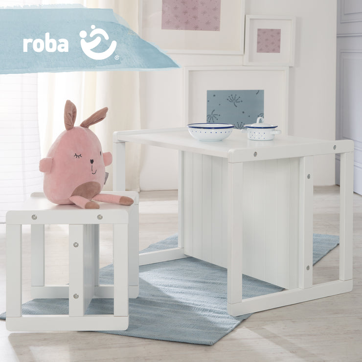 Banco de estilo country, blanco, girando en alturas de 2 asientos o como una mesa para niños