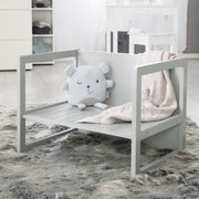 Sitzbank im Landhausstil, grau, durch Drehen in 2 Sitzhöhen oder als Kindertisch verwendbar