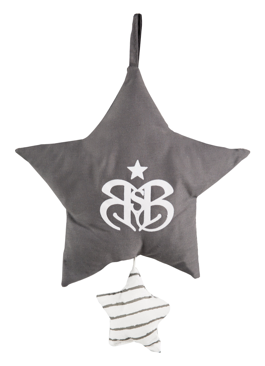Spieluhr 'Rock Star Baby 3', Einschlafhilfe, Textil-Stern waschbar, Babyzimmer Deko grau / weiß