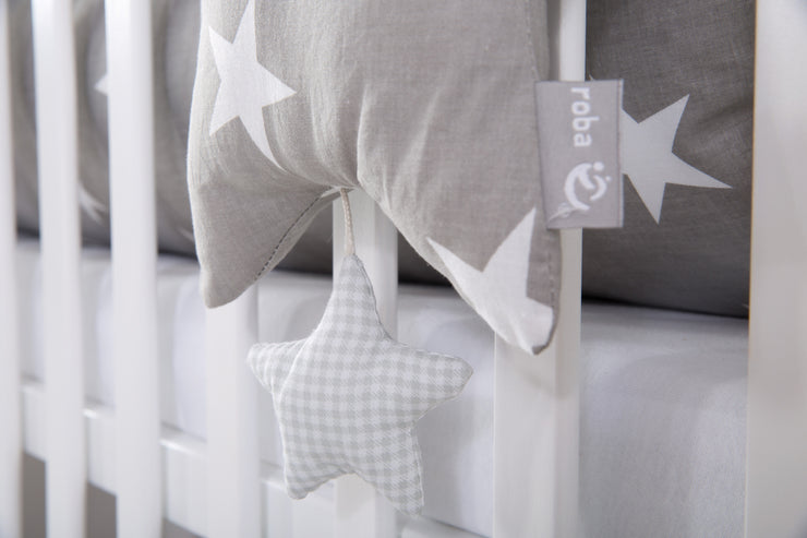 Spieluhr 'Little Stars', Einschlafhilfe, Textil-Stern waschbar, Babyzimmer Deko grau / weiß