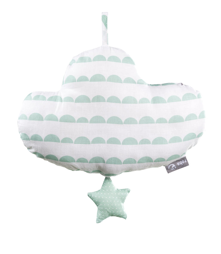 Carillon "Happy Cloud", aiuto per il sonno, nuvola in tessuto lavabile, decorazione baby room tortora / menta