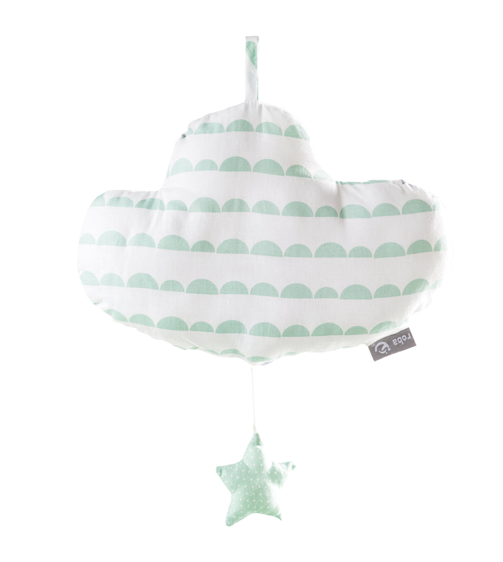Music Box 'Happy Cloud', Sleep Aid, Washable Fabric Cloud, Nursery Decor Taupe / Mint