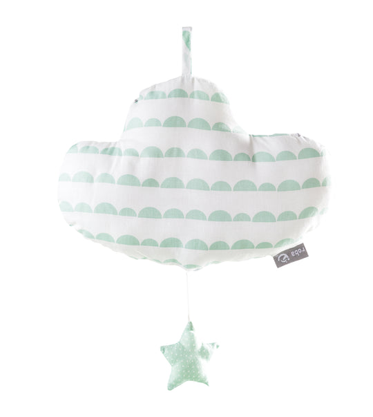 Music Box 'Happy Cloud', Sleep Aid, Washable Fabric Cloud, Nursery Decor Taupe / Mint