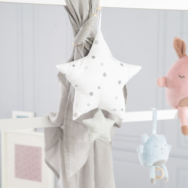 Music box 'Sternenzauber grau', sleep aid, washable textile star, baby room decoration gray / white