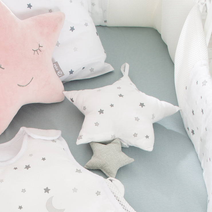 Spieluhr 'Sternenzauber grau', Einschlafhilfe, Textil-Stern waschbar, Babyzimmer Deko grau/weiß