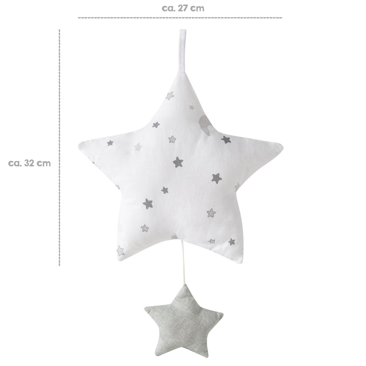 Music box 'Sternenzauber grau', sleep aid, washable textile star, baby room decoration gray / white