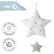 Music box 'Sternenzauber grau', sleep aid, washable textile star, baby room decoration gray / white