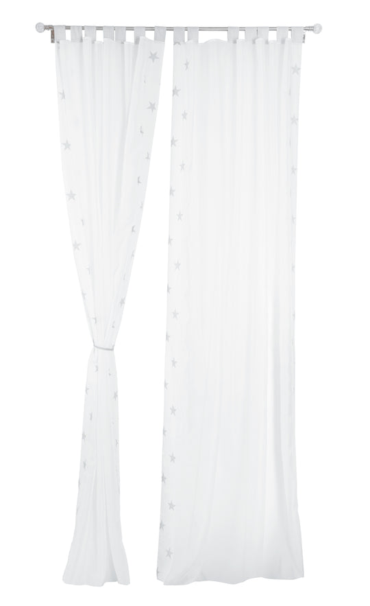 Rideau Set 'Little Stars', 2 pièces, décoration pour chambre d'enfant, blanc/gris