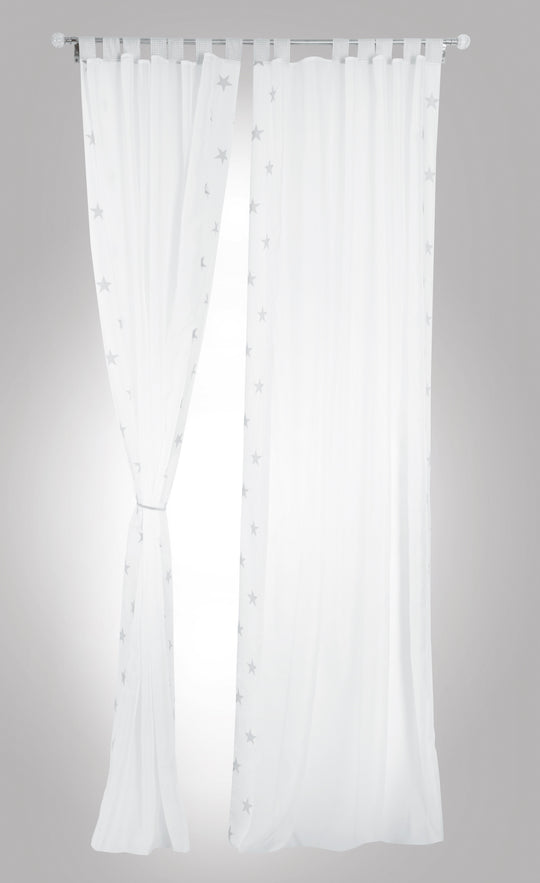 Rideau Set 'Little Stars', 2 pièces, décoration pour chambre d'enfant, blanc/gris