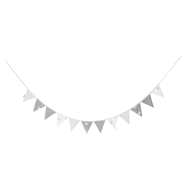 Pennant chain 'Little Stars', 12 pennants (2 m), length chain 3 m, baby and children's room decoration gray / white