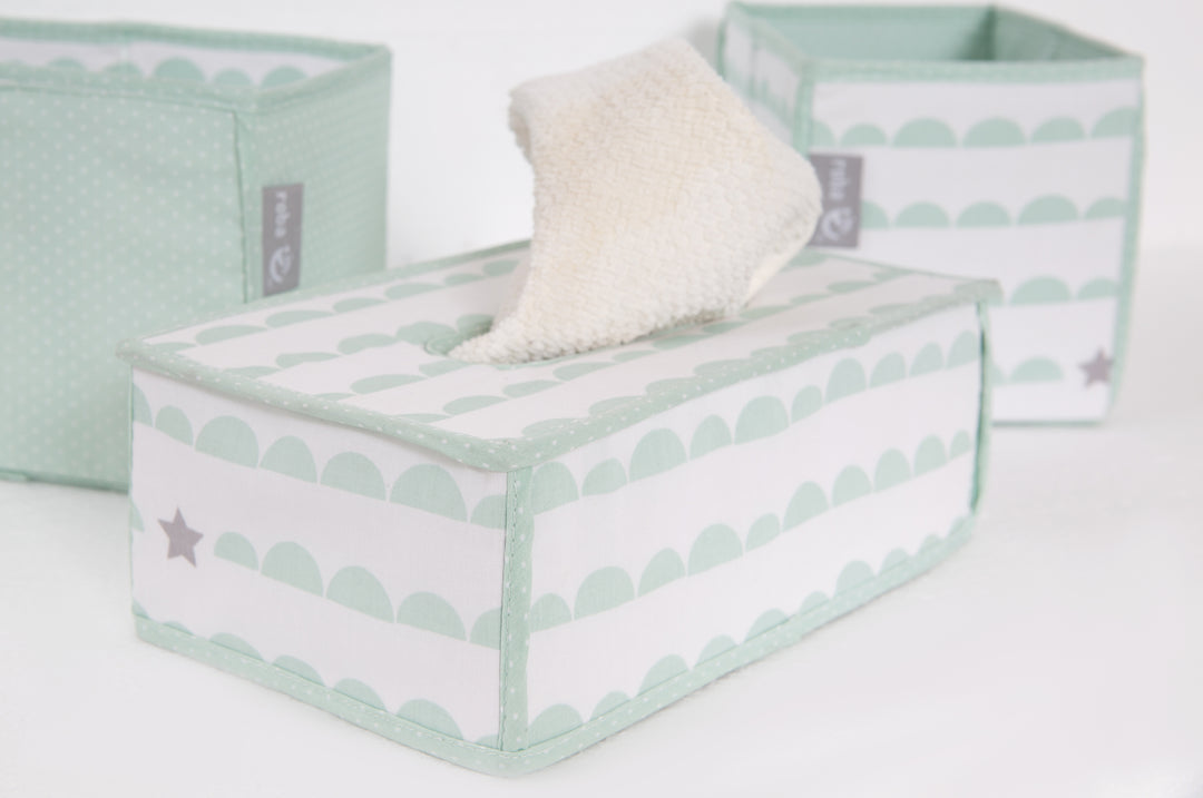 Set organizer per la cura 'Happy Cloud', 3 pezzi, 2 scatole per pannolini e accessori, 1 scatola per la salviettina umidificata, menta