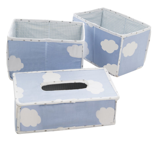 Care Organizer Set 'Small Cloud Blue', 3-Piece, 2 Boxes for Diapers & Accessories, 1 Wipes Box