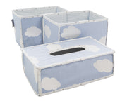 Set organizer per la cura "Kleine Wolke blau", 3 pezzi, 2 scatole per pannolini e accessori, 1 scatola per salviette umidificate