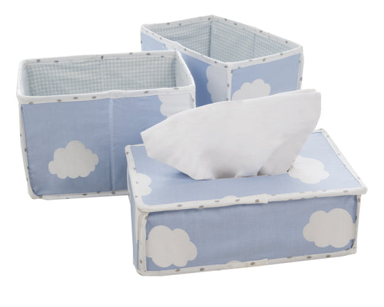 Care Organizer Set 'Small Cloud Blue', 3-Piece, 2 Boxes for Diapers & Accessories, 1 Wipes Box